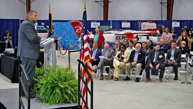A few events will be held in Clark and Champaign Counties this week, including the Greater Springfield Partnership’s “Partnership & Young Professional Evening Networking” event will be held from 4 to 6 p.m. on Thursday at the National Advanced Air Mobility Center of Excellence (NAAMCE). In this file photo, Springfield City Manager Bryan Heck spoke during the ribbon cutting ceremony for the NAAMCE last year. FILE/BILL LACKEY/STAFF