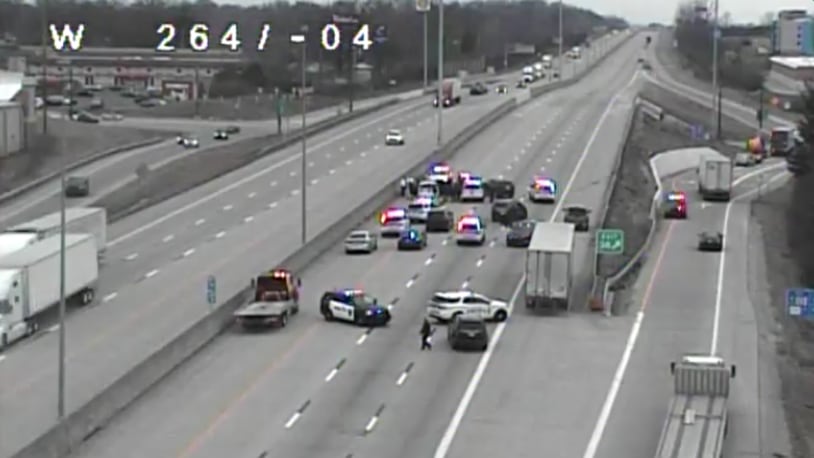 Interstate 70 West was temporarily closed near the state Route 201/Brandt Pike exit in Huber Heights following a police pursuit that started in Dayton on Tuesday, Feb. 27, 2024.