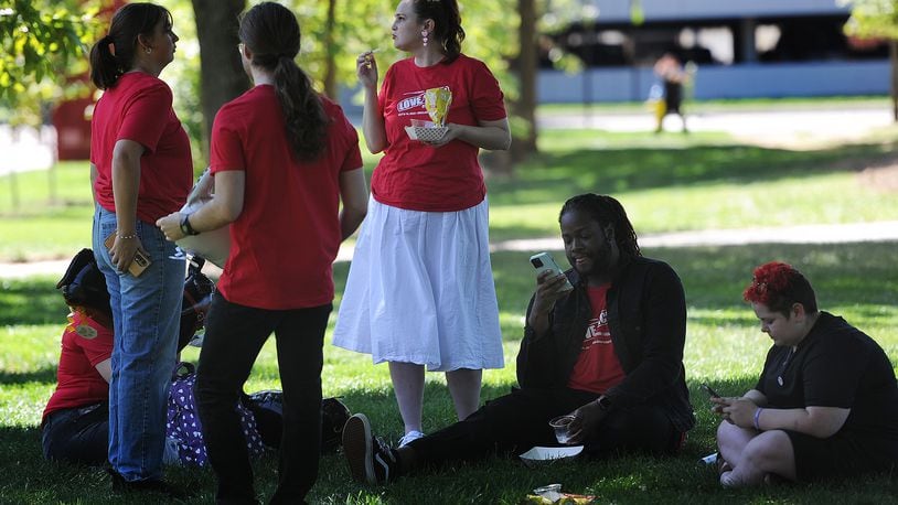 Sinclair Community College students and staff enjoyed free food, games and music at the Tartan Lawn Party Thursday, Aug. 31, 2023, as part of Welcome Week activities. MARSHALL GORBY\STAFF