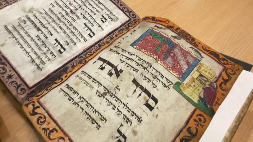 One of the prized possessions of the Klau Library at Hebrew Union College is this Haggadah, an illustrated Passover prayer book created in the 15th century in Heidelberg, Germany. Photo by Ray Pfeffer