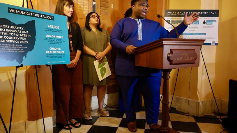 Ohio House Rep. Dontavius Jarrells, D-Columbus, touts his Lead Line Replacement Act, which would require all Ohio water lines be replaced within 15 years. September 17, 2024. Courtesy Ohio House Democrats