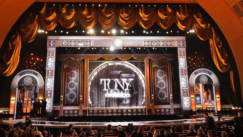 FILE - A view of the stage appears before the start of the 75th annual Tony Awards on Sunday, June 12, 2022, at Radio City Music Hall in New York. (Photo by Charles Sykes/Invision/AP, File)