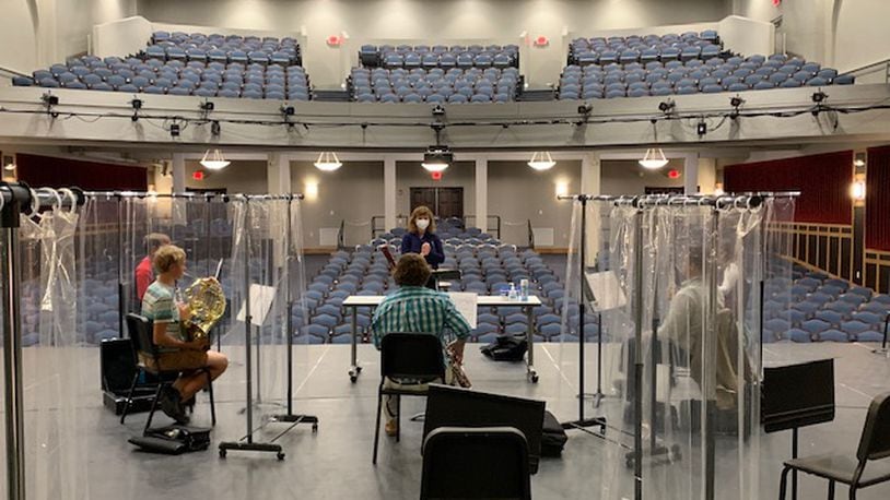 Distancing 1 caption: The Springfield Symphony Orchestra's Youth Symphonies have taken several precautions to continue their education and rehearsals in the face of the COVID-19 pandemic such as social distancing and putting up shields between some musicians. Courtesy photo
