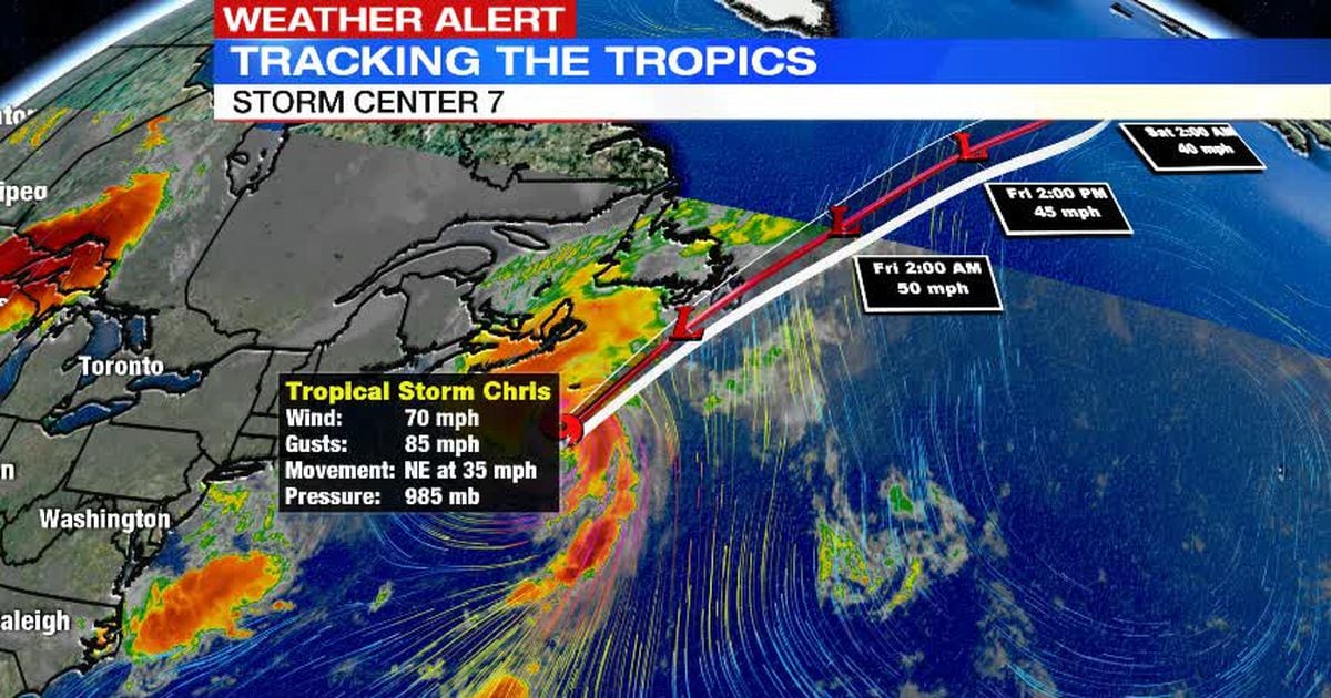 Hurricane Chris,now a tropical storm, heads away from U.S. East Coast