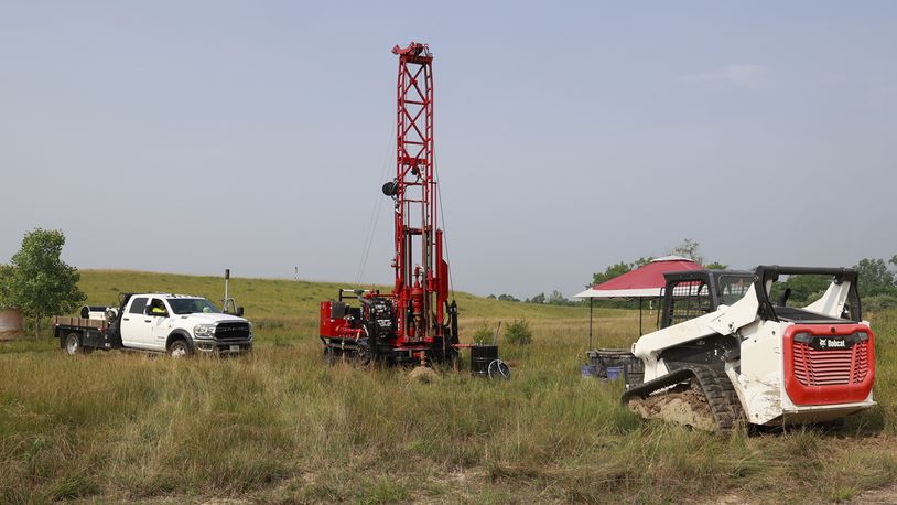 Work has finally started on the eventual clean up of the Tremont City Barrel Fill site Thursday, June 29, 2023. A company has started drilling bore holes to test the soil around the barrel fill site. BILL LACKEY/STAFF