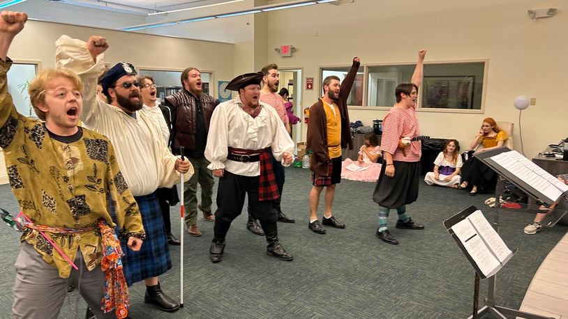 The title characters of "The Last Pirates of the Vast Golden Treasure" rehearse for the original musical comedy's run as this year's Summer Arts Festival Broadway in the Park production, Wednesday through Friday, in Veterans Park.