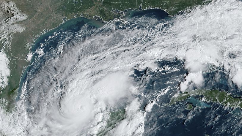 This satellite image provided by the National Oceanic and Atmospheric Administration on Monday, Oct. 7, 2024, shows Hurricane Milton. (NOAA via AP)