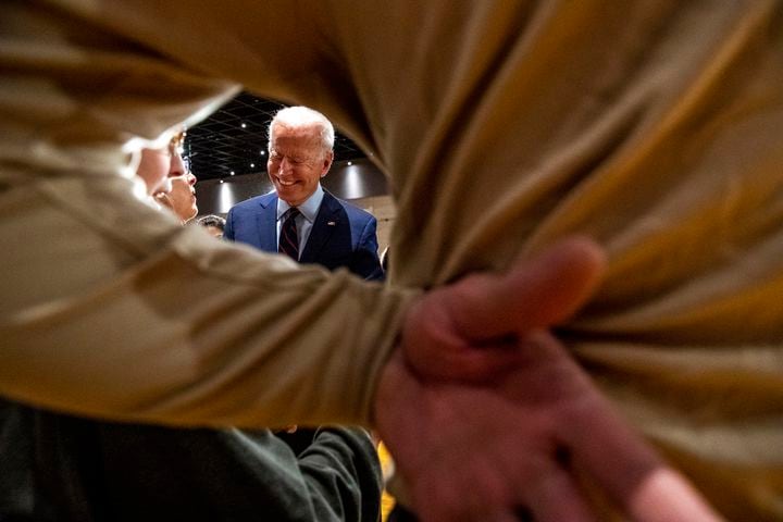 Joe Biden, then a candidate for the Democratic presidential nomination, campaigns in Grinnell, Iowa, Jan. 5, 2020. (Brittainy Newman/The New York Times)