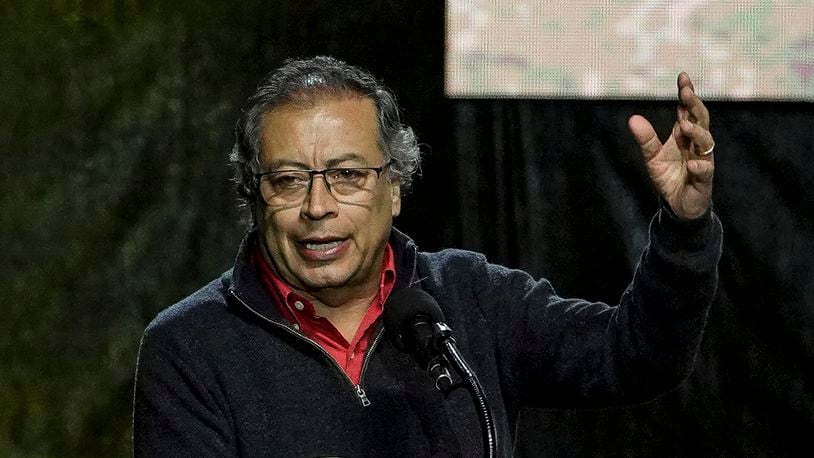 FILE - Colombian President Gustavo Petro speaks after signing a law banning bullfighting, in La Plaza Santa Maria, Bogota, Colombia, on July 22, 2024. (AP Photo/Ivan Valencia)