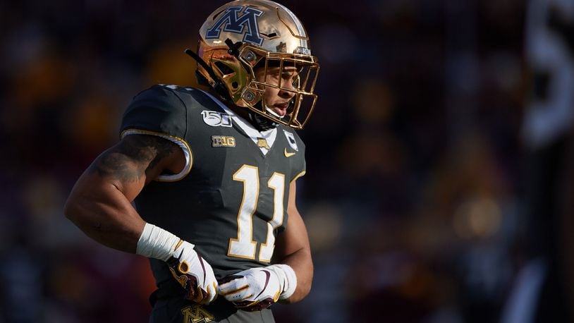 MINNEAPOLIS, MINNESOTA - OCTOBER 26: Antoine Winfield Jr. #11 of the Minnesota Gophers looks on during the game against the Maryland Terrapins at TCF Bank Stadium on October 26, 2019 in Minneapolis, Minnesota. The Gophers defeated the Terrapins 52-10. (Photo by Hannah Foslien/Getty Images)