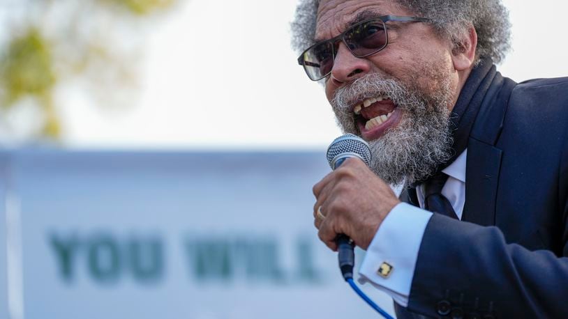 Progressive activist Cornel West speaks at a demonstration in Union Park outside the Democratic National Convention Wednesday, Aug. 21, 2024, in Chicago. (AP Photo/Alex Brandon)