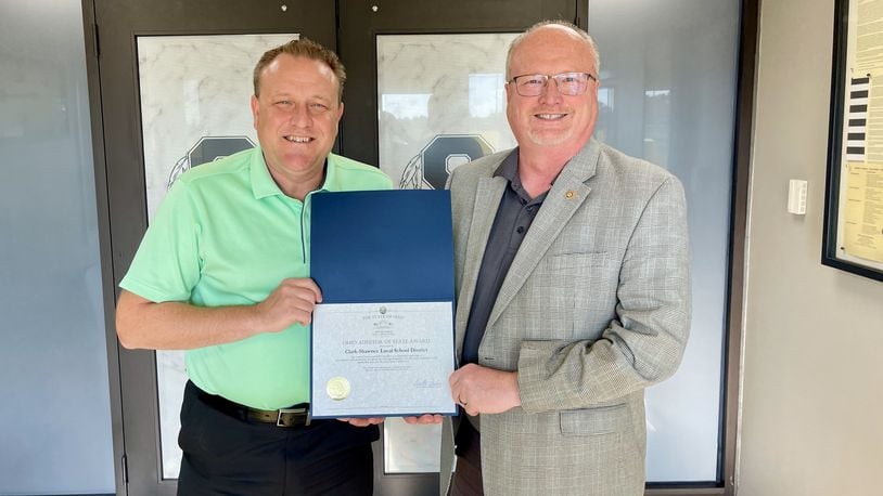 Clark-Shawnee Local School District Treasurer Tom Faulkner and Deputy Director of Regional Liaisons Joe Braden. Contributed