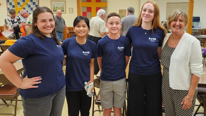 Members of the Bringing Awareness to Students (BATS) youth group is preparing for a new season of projects and is seeking new prospective members. Current members, from left, Addie Powell, Kayrie Manaois, Emerson Babian and Mary Cunningham and adult advisor Beth Dixon presented to members of Springfield Kiwanis during one of their weekly meetings.