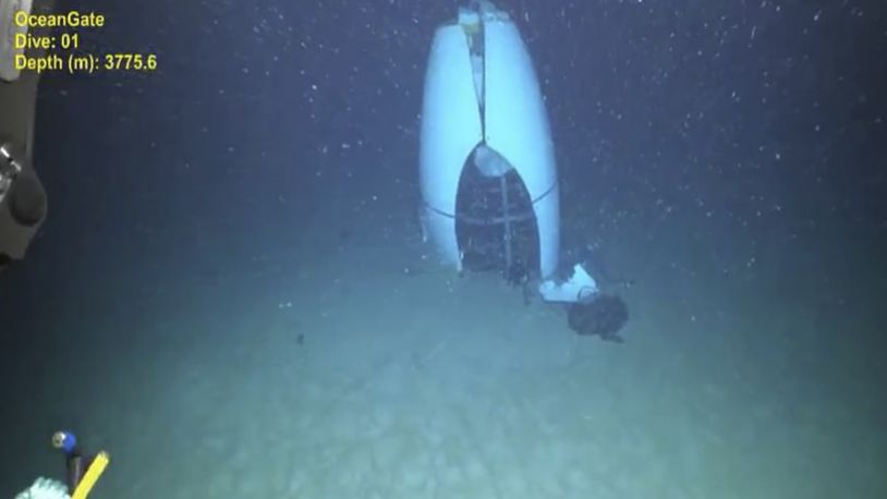 This June 2023 image provided by Pelagic Research Services shows remains of the Titan submersible on the floor of the Atlantic Ocean. (Pelagic Research Services via AP)