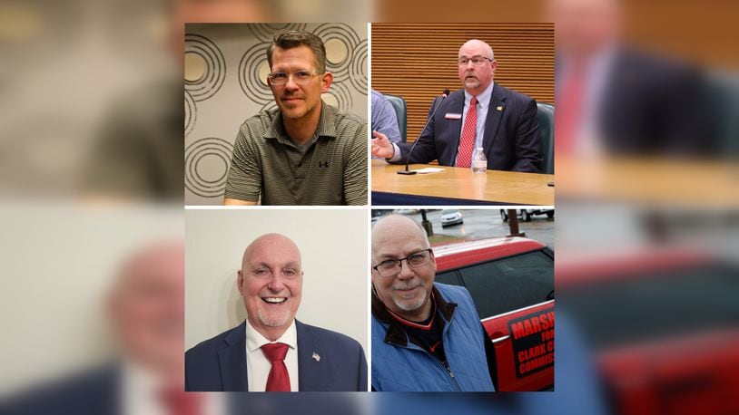 Matt Quesenberry (top left), Charlie Patterson (top right), William Lindsey (bottom left) and Dave Marshall will face off to fill a vacant seat on the Clark County Board of Commissioners in the March 19 primary. BILL LACKEY/STAFF, JESSICA OROZCO/STAFF, CONTRIBUTED