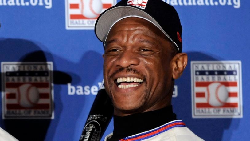 FILE - Baseball Hall of Fame inductee Rickey Henderson poses for during a news conference, Tuesday Jan. 13, 2009, in New York. (AP Photo/Richard Drew, File)