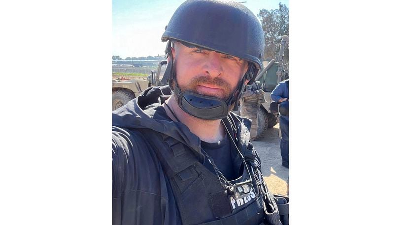 Reuters safety advisor Ryan Evans takes a selfie while working with a news reporting team near the border with Gaza in Be'eri, southern Israel, Feb. 8, 2024. (Ryan Evans/Reuters via AP)