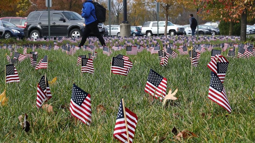 Several Veterans Day events will be held in Clark and Champaign counties next week, including Clark State College's display of 2,000 U.S. flags at the Springfield campus on Leffel Lane, as well as their other locations. FILE/BILL LACKEY/STAFF