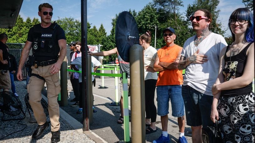 Marijuana fans line-up to enter Pure Ohio on Needmore Road in Harrison Twp. Tuesday the first day of recreation marijuana sales. Jim Noelker/Staff