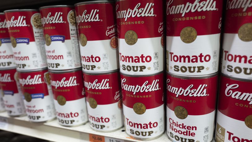 FILE - Cans of Campbell's soup are displayed in a supermarket on March 25, 2021, in New York. (AP Photo/Mark Lennihan, File)