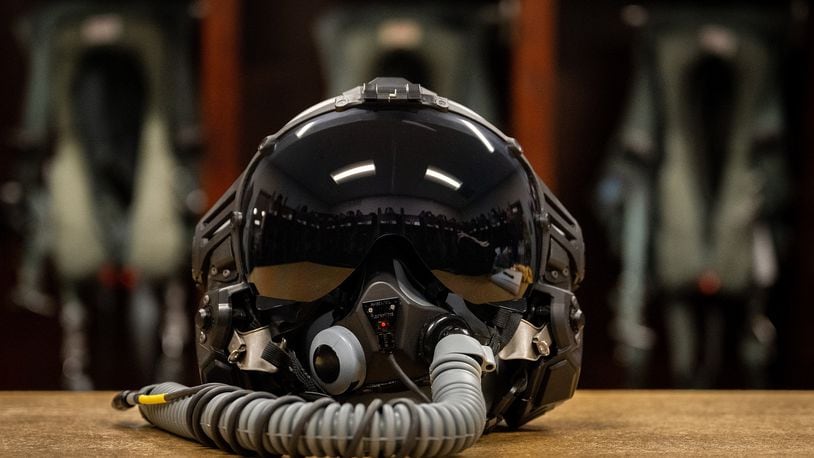 The Air Force’s Next Generation Fixed Wing Helmet sits ready for testing at Eglin Air Force Base, Fla. in this 2023 Air Force photo. (U.S. Air Force photo by Samuel King Jr.)