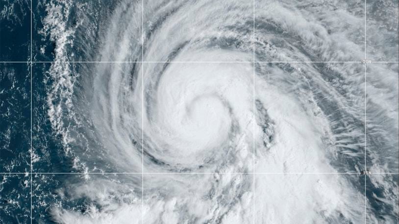 This Satellite image provided by NOAA shows Hurricane Kirk, Wednesday, Oct. 2, 2024 in the Atlantic Ocean. (NOAA via AP)