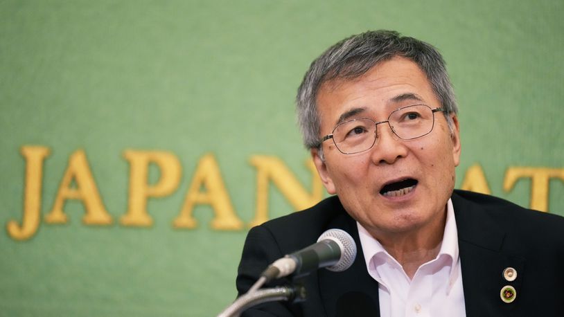 Hideyo Ogawa, lawyer for Iwao Hakamada, who was recently acquitted by a district court after a retrial for a 1966 quadruple murder, speaks during a news conference in Tokyo, Monday, Sept. 30, 2024. (AP Photo/Hiro Komae)