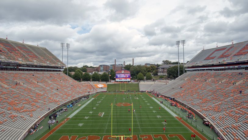 FILE - A view of Memorial Stadium is seen, Oct. 30, 2021, in Clemson, S.C. (AP Photo/Hakim Wright Sr., File)