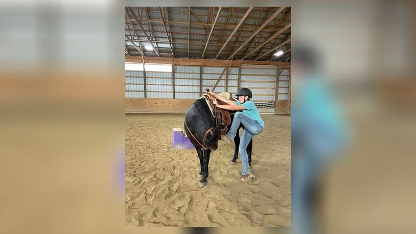 Casey Beach and her horse Clea prepare for a ride. Casey will compete at the Clark County Fair with Clea as a second year member of the Star Rider 4-H Club. Contributed