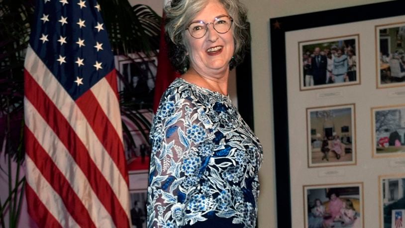 FILE - Barbara Kingsolver appears at the White House for the State Dinner for Kenya's President William Ruto and Kenya's first lady Rachel Ruto, Thursday, May 23, 2024, in Washington. (AP Photo/Jacquelyn Martin, File)