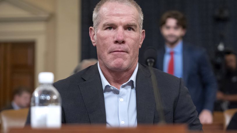 Former NFL quarterback Brett Favre appears before the House Committee on Ways and Means on Capitol Hill, Tuesday, Sept. 24, 2024, in Washington. (AP Photo/Mark Schiefelbein)