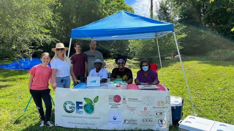 Green Environmental Outreach (GEO) was granted $30,000 from the Ohio Climate Justice Fund to help them spread awareness, information and resources related to educating the community on environmental and social justice issues in underserved communities. From left to right: Ava, Angie Tyree, Joe, Ryan Boyle, Kenneth Tyree, Gerald Moore Jr., and Mary Moore. Contributed