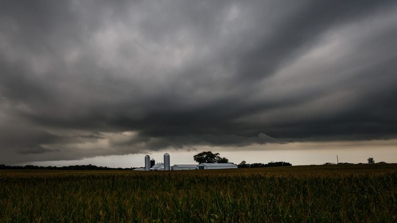 A low storm cloud is shown Aug. 16, 2021, near Farmersville in Montgomery County, Ohio. JIM NOELKER/STAFF