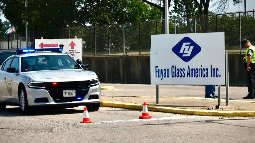 A large law enforcement presence was reported at Fuyao Glass America in Moraine on Friday, July 26, 2024. MARSHALL GORBY / STAFF