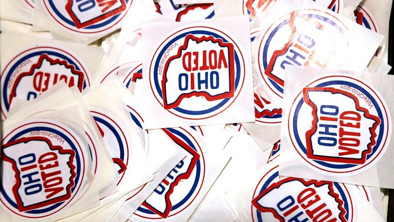 Ohio Voted stickers for ealy voters at the Clark County Board of Elections. BILL LACKEY/STAFF