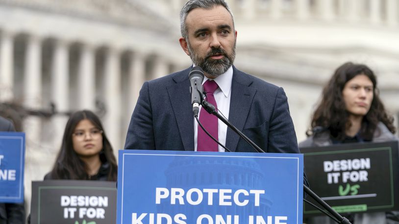 FILE - New Mexico Attorney General Raúl Torrez speaks during a rally to protect kids online on Capitol Hill in Washington, Wednesday, Jan. 31, 2024. (AP Photo/Jose Luis Magana, File)