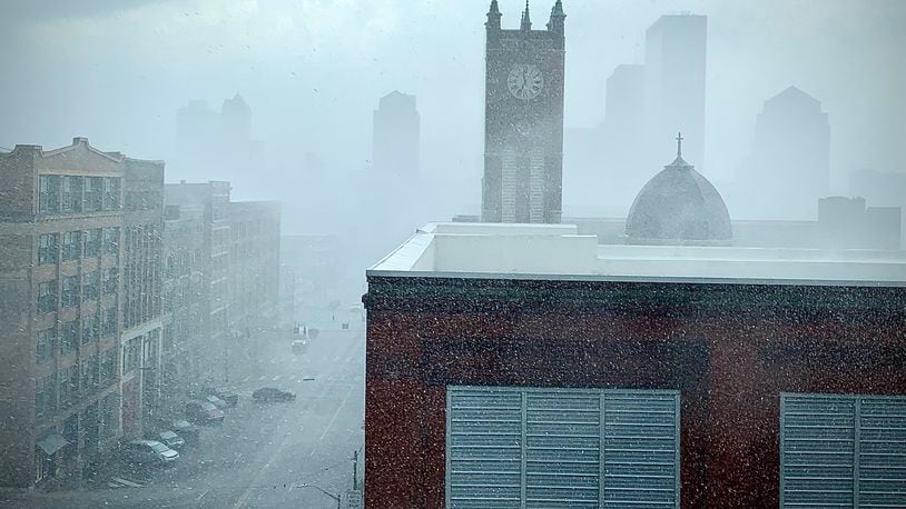 Thunderstorm with heavy rain it’s the downtown Dayton area Monday, June 17, 2024. MARSHALL GORBY \STAFF