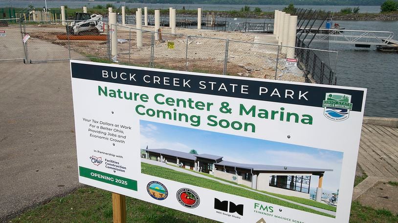 The old Buck Creek Marina building has been demolished with plans to build a new Nature Center & Marina building in it's place Monday, August 5, 2024. BILL LACKEY/STAFF