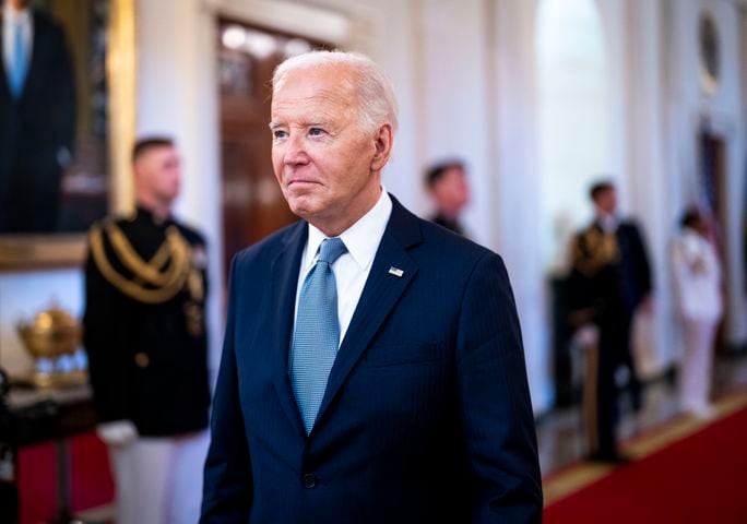 President Joe Biden arrives for a Medal of Honor ceremony in the East Room of the White House in Washington, July 3, 2024. (Doug Mills/The New York Times)