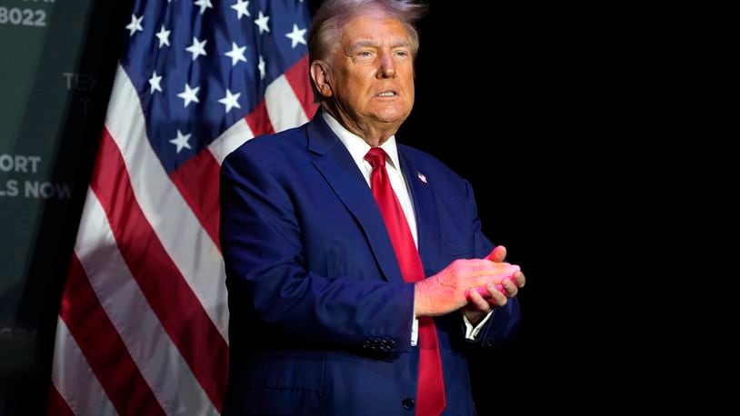 Republican presidential nominee former President Donald Trump arrives for a campaign event Saturday, Sept. 28, 2024, in Prairie du Chien, Wis. (AP Photo/Morry Gash)