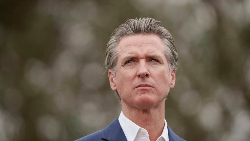 FILE - California Gov. Gavin Newsom speaks during a press conference in Los Angeles, Wednesday, Sept. 25, 2024. Newsom vetoed a landmark bill aimed at establishing first-in-the-nation safety measures for large artificial intelligence models Sunday, Sept. 29. (AP Photo/Eric Thayer, File)