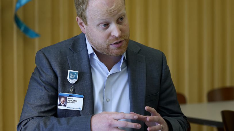 Daniel Tryon, president for Kettering Health Greene Memorial and Soin Medical Center, talked Tuesday, Aug. 6, 2024 about a new $44 million medical center that will replace the current Kettering Health Greene Memorial in Xenia. MARSHALL GORBY\STAFF