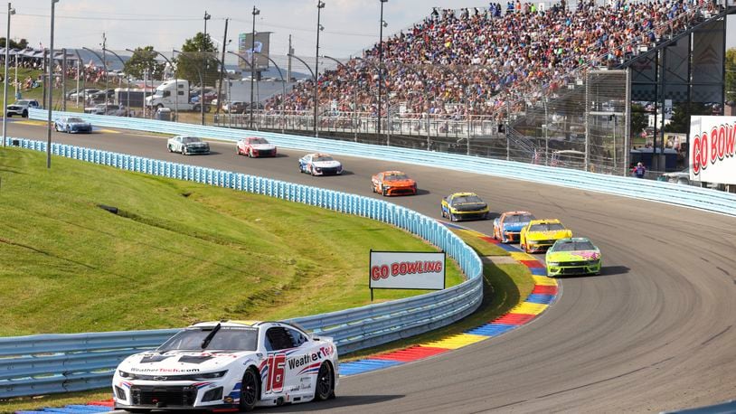 Shan Van Gisbergen (16) competes during a NASCAR Cup Series auto race, Sunday, Sept. 15, 2024, in Watkins Glen, N.Y. (AP Photo/Lauren Petracca)