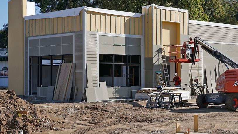 Work continues on the new Taco Bell restaurant in New Carlisle Wednesday, Sept. 18, 2024. BILL LACKEY/STAFF