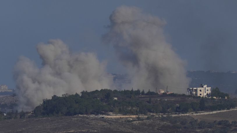 Smoke rises following Israeli bombardment in southern Lebanon as seen from northern Israel, Thursday, Oct. 3, 2024. (AP Photo/Baz Ratner)