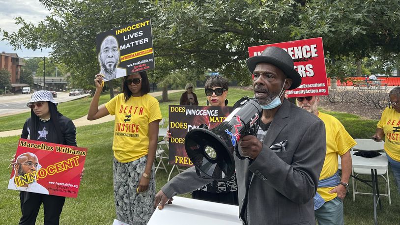 FILE - Joseph Amrine, who was exonerated two decades ago after spending years on death row, speaks at a rally to support Missouri death row inmates Marcellus Williams on Aug. 21, 2024, in Clayton, Mo. (AP Photo/Jim Salter, file)