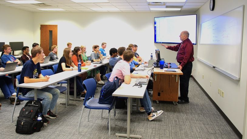 Dr. David Gallagher teaching a cyber operations class at Cedarville University. Contributed/Photo by Scott Huck