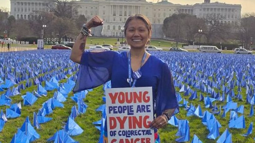 Jessica Fox, of Dayton, who was recently in Washington, D.C. with the advocacy organization Fight Colorectal Cancer. Fox was 44 when she was diagnosed with stage IV colorectal cancer. After undergoing emergency surgery, she continues to be treated with chemotherapy while advocating for more research to be done into why colorectal cancer is impacting younger people. CONTRIBUTED