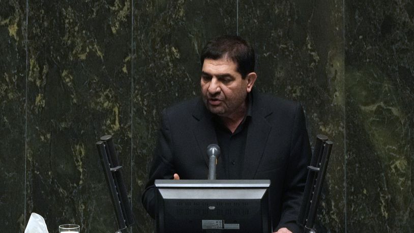 Iran's acting President Mohammad Mokhber addresses during the opening ceremony of a new parliament term, in Tehran, Iran, Monday, May 27, 2024. Mokhber addressed the country's new parliament Monday in his first public speech since last week's helicopter crash that killed his predecessor and seven others. (AP Photo/Vahid Salemi)