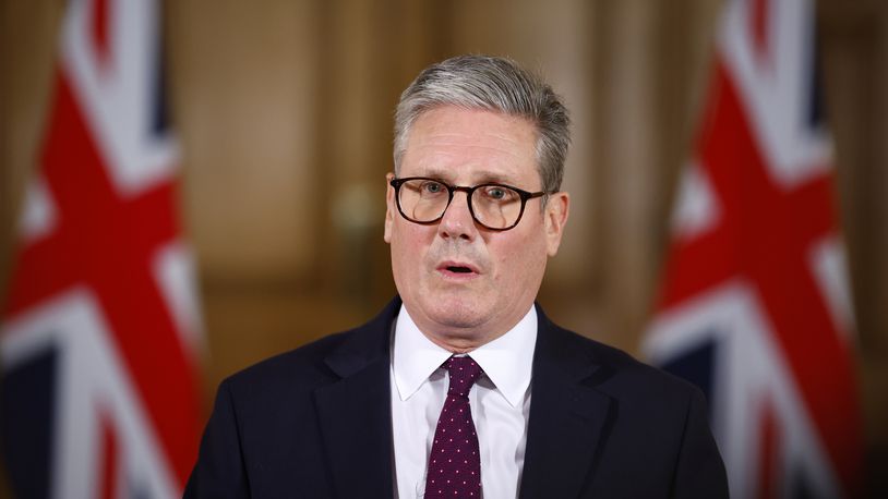 Britain's Prime Minister Keir Starmer makes a statement on the evolving situation in the Middle East, inside 10 Downing Street in London, Tuesday, Oct. 1, 2024. (Benjamin Cremel/Pool Photo via AP)